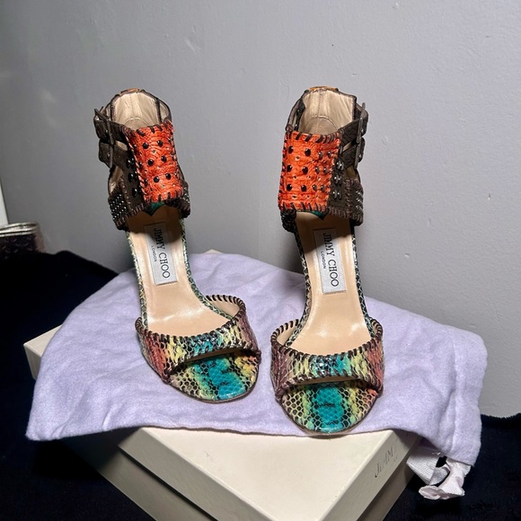 Jimmy Choo Shoes - Jimmy Choo : Multicolor Snakeskin Open-Toe Heel